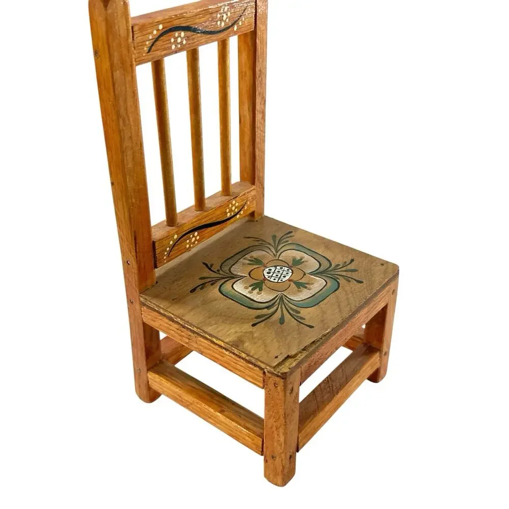 Vintage Handmade Hand Painted Folk Art Miniature Doll Table & 4 Chairs Wood Set